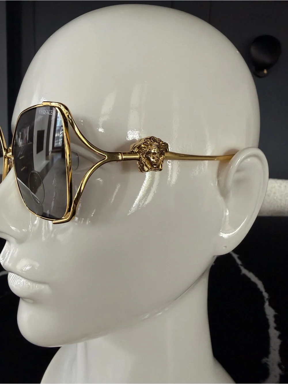 Versace Gold Metal Frame Sunglasses with Dark Brown Lenses
